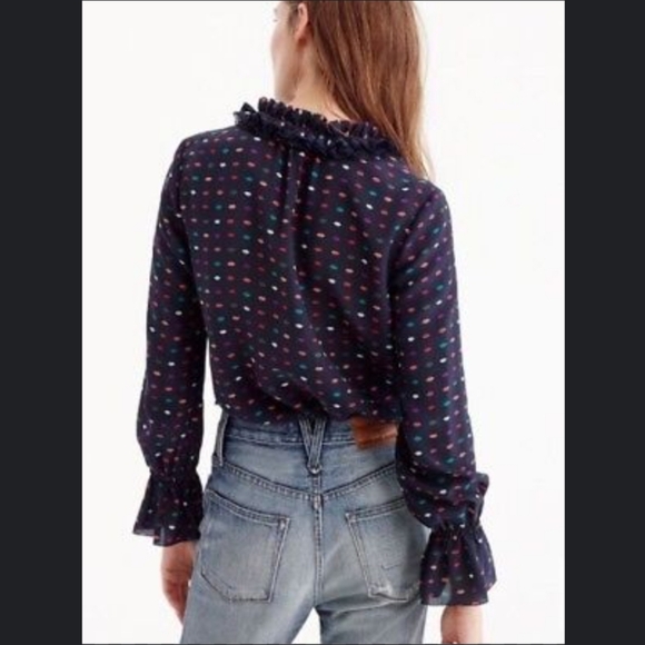 NWOT J Crew navy & lips silk blouse - Picture 9 of 9